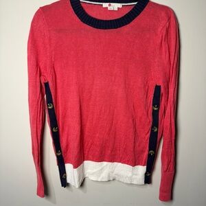 100% Linen Boden Pink Sweater with Navy Trim